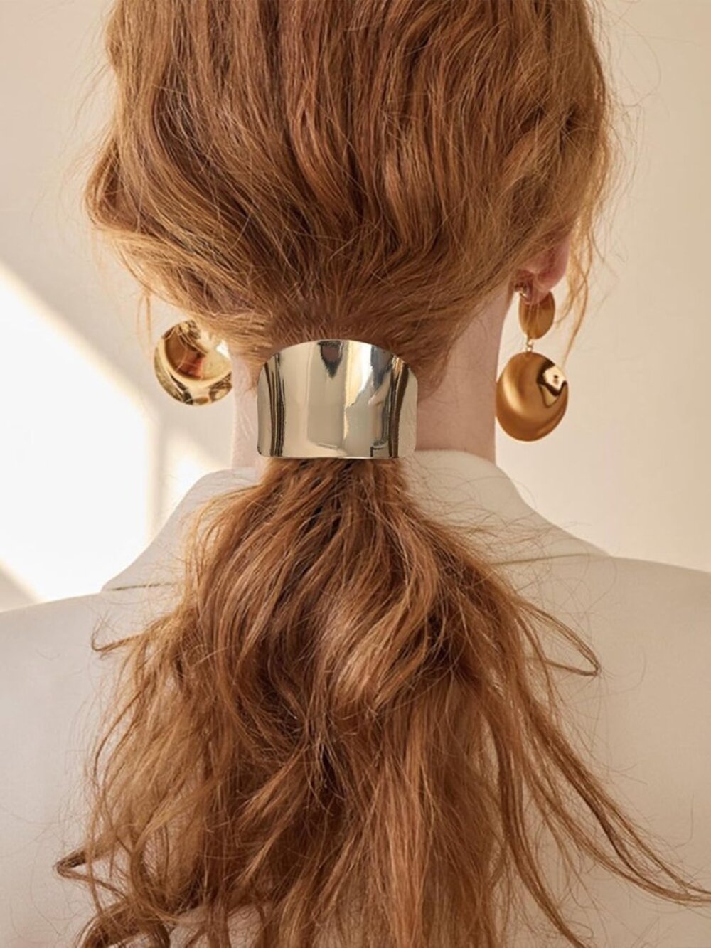 4 Metal Geometric Elastic Hair Ties - Gold, Thick Hair Cuff Wrap - Picture 2 of 7